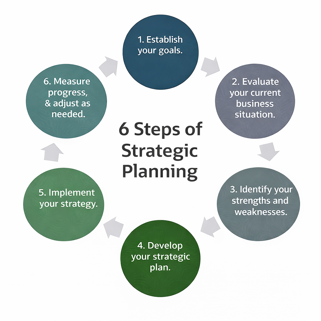 The hidden factors that affect business growth, A diagram o fthe 6 steps of strategic planning